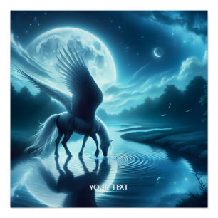 Fantasy Niedlich Horse Wings Moon Poster