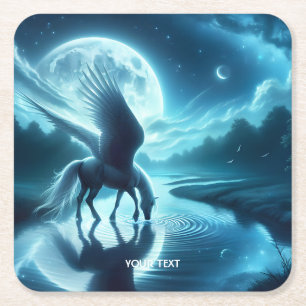 Fantasy Niedlich Horse Wings Moon Rechteckiger Pappuntersetzer