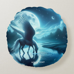 Fantasy Niedlich Horse Wings Moon Rundes Kissen