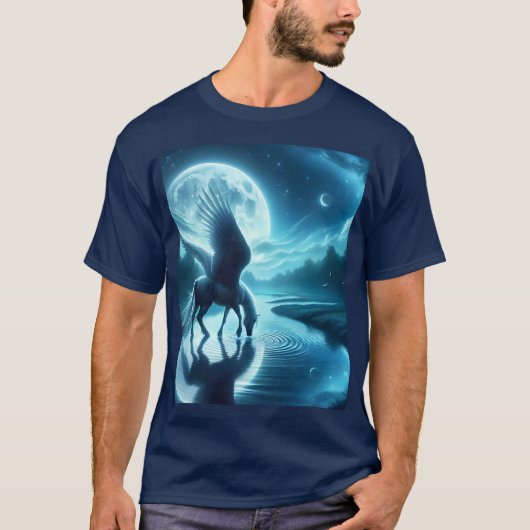 Fantasy Niedlich Horse Wings Moon T-Shirt (Vorderseite)