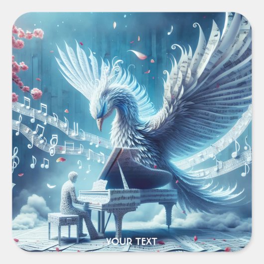 Fantasy Niedlich Ice Piano Phoenix Quadratischer Aufkleber (Vorderseite)