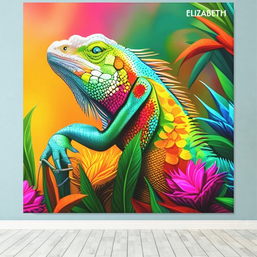 Fantasy Niedlich Iguana Art Deco Stil Leinwanddruck (Insitu (Holzboden))