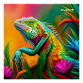 Fantasy Niedlich Iguana Art Deco Stil Poster (Vorderseite)