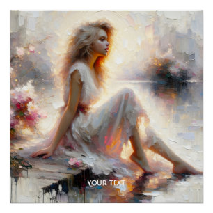 Fantasy Niedlich Impasto Girl Sunrise Poster