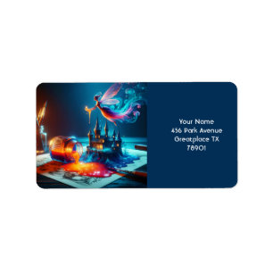 Fantasy Niedlich Ink Blue Orange Adressaufkleber