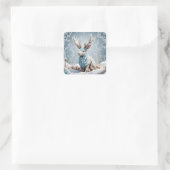 Fantasy Niedlich Jackalope Winter Ice Quadratischer Aufkleber (Tasche)