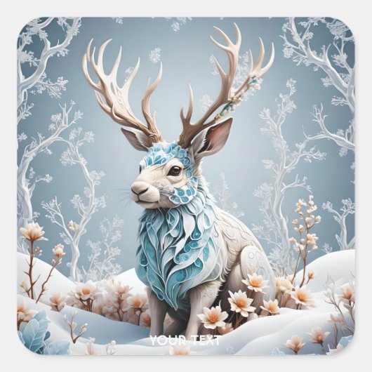 Fantasy Niedlich Jackalope Winter Ice Quadratischer Aufkleber (Vorderseite)