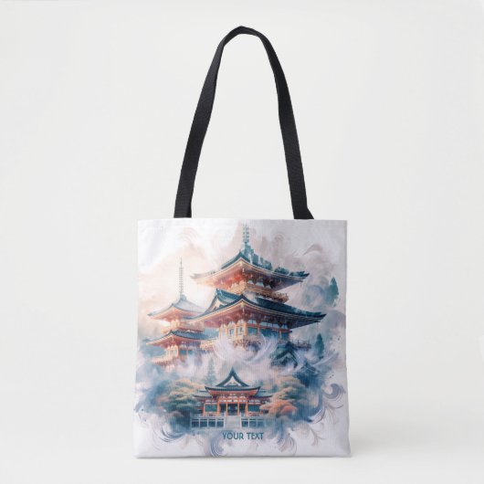Fantasy Niedlich Japanischer Tempel Wasserfarbe Tasche (Vorderseite)