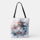 Fantasy Niedlich Japanischer Tempel Wasserfarbe Tasche (Rückseite)