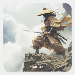 Fantasy Niedlich Katana Samurai Wolken Quadratischer Aufkleber