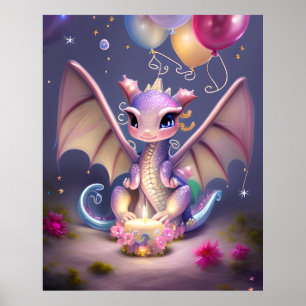 Fantasy Niedlich Kawaii Babydrache, Poster