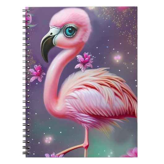 Fantasy Niedlich Kawaii Babyflamingo Notizblock (Vorderseite)