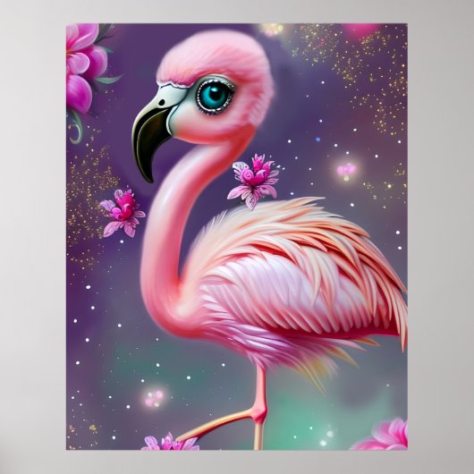 Fantasy Niedlich Kawaii Babyflamingo Poster (Vorne)