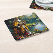 Fantasy Niedlich King Fishing Rechteckiger Pappuntersetzer (angewinkelt)