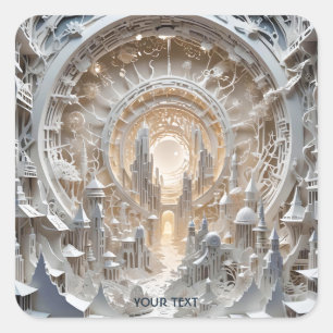 Fantasy Niedlich Kirigami City White Quadratischer Aufkleber
