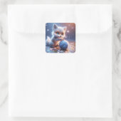Fantasy Niedlich Kitten Ball Yarn Quadratischer Aufkleber (Tasche)