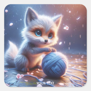 Fantasy Niedlich Kitten Ball Yarn Quadratischer Aufkleber
