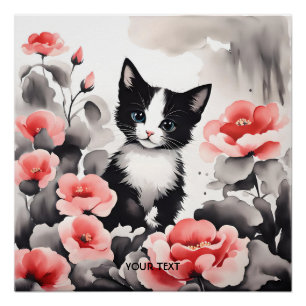 Fantasy Niedlich Kitten Blume Zeichnend Poster