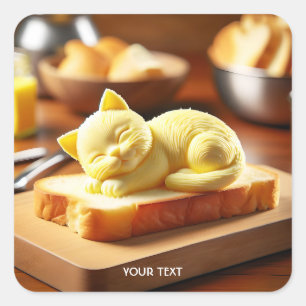 Fantasy Niedlich Kitten Butter Brot Quadratischer Aufkleber