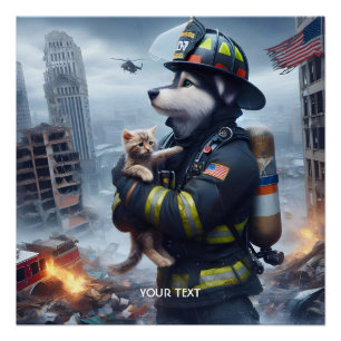 Fantasy Niedlich Kitten Dog Fire Poster