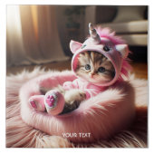 Fantasy Niedlich Kitten Einhornbett Fliese (Vorderseite)