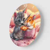 Fantasy Niedlich Kitten Hamster Pizza Große Wanduhr (Winkel)