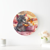 Fantasy Niedlich Kitten Hamster Pizza Große Wanduhr (Zuhause)