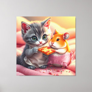 Fantasy Niedlich Kitten Hamster Pizza Leinwanddruck