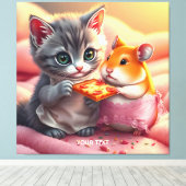 Fantasy Niedlich Kitten Hamster Pizza Leinwanddruck (Insitu (Holzboden))