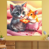 Fantasy Niedlich Kitten Hamster Pizza Leinwanddruck (Insitu (Wohnzimmer))