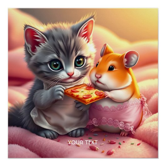Fantasy Niedlich Kitten Hamster Pizza Poster (Vorderseite)