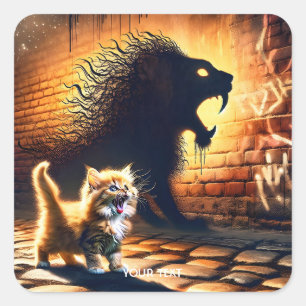 Fantasy Niedlich Kitten Lion Shadow Quadratischer Aufkleber