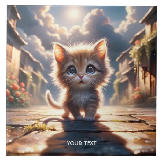 Fantasy Niedlich Kitten Road City Fliese (Vorderseite)