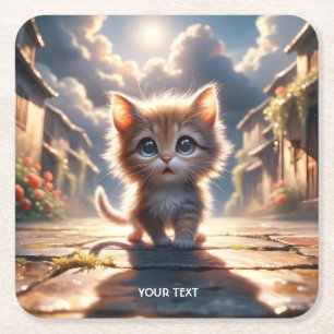 Fantasy Niedlich Kitten Road City Rechteckiger Pappuntersetzer