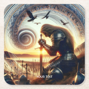 Fantasy Niedlich Knight Sword Legende Rechteckiger Pappuntersetzer