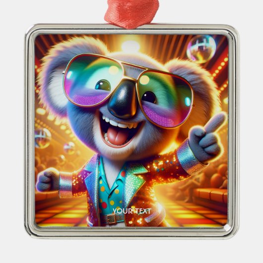 Fantasy Niedlich Koala Dancing Disco Ornament Aus Metall (Vorne)