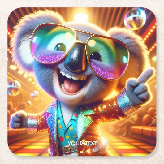 Fantasy Niedlich Koala Dancing Disco Rechteckiger Pappuntersetzer (Vorderseite)