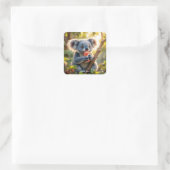 Fantasy Niedlich Koala Drinks Tree Quadratischer Aufkleber (Tasche)