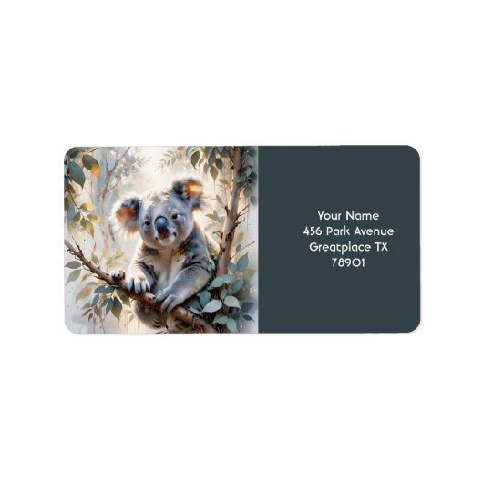 Fantasy Niedlich Koala Tree Wasserfarbe Adressaufkleber (Vorne)