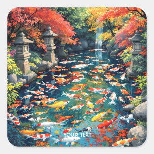 Fantasy Niedlich Koi Fish Pond Quadratischer Aufkleber