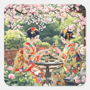 Fantasy Niedlich Kyōto Garden Tea Quadratischer Aufkleber