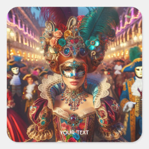 Fantasy Niedlich Lady Mask Venice Quadratischer Aufkleber