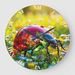 Fantasy Niedlich Ladybug Polished Glass Große Wanduhr