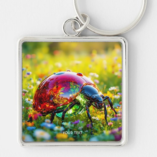 Fantasy Niedlich Ladybug Polished Glass Schlüsselanhänger (Vorne)