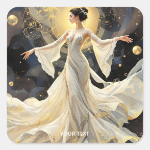 Fantasy Niedlich Ladys Dancing Space Quadratischer Aufkleber