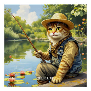 Fantasy Niedlich Lake Cat Fischen Poster