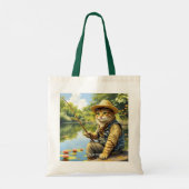 Fantasy Niedlich Lake Cat Fischen Tragetasche (Rückseite)