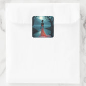 Fantasy Niedlich Lake Trees Moon Quadratischer Aufkleber (Tasche)