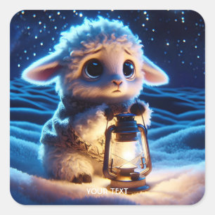 Fantasy Niedlich Lamm Laternennacht Quadratischer Aufkleber