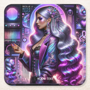 Fantasy Niedlich Lavender Cyber Girl Rechteckiger Pappuntersetzer